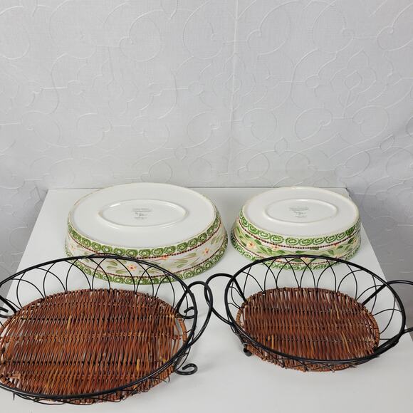 Set of 2 Temp-tations by Tara Casserole Dishes Green Old World Oval Serving Rack - Picture 12 of 13